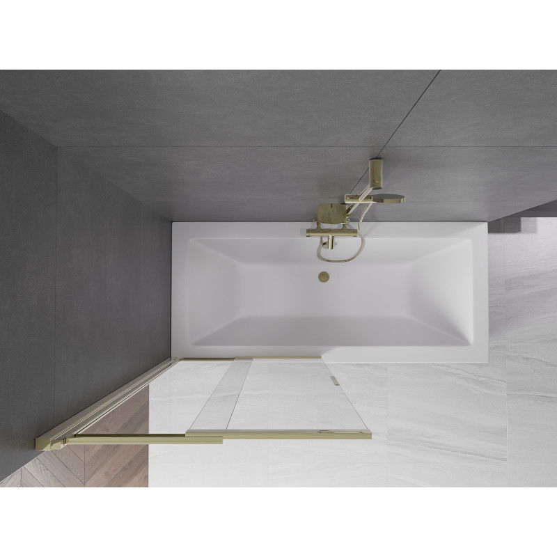 Mexen Fox sprchová zástenová paraván 2-krídlová posuvná 85 x 150 cm, priehľadná, zlatá - 891-085-002-50-00