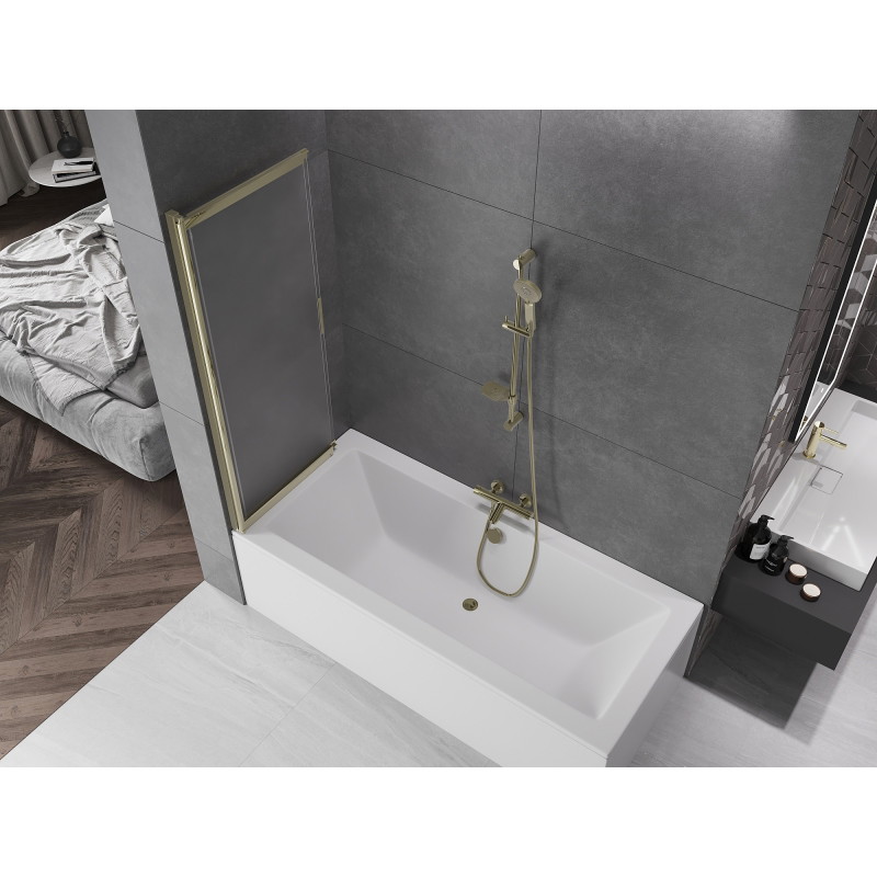Mexen Fox posuvná vaňová zástena s 2 krídlami 120 x 150 cm, mrazené sklo, zlatá - 891-120-002-50-30