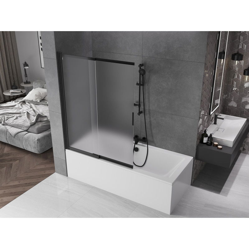 Mexen Fox, sprchová zástena na vaňu, 2-krídlová, posuvná, 120 x 150 cm, matná, čierna - 891-120-002-70-30