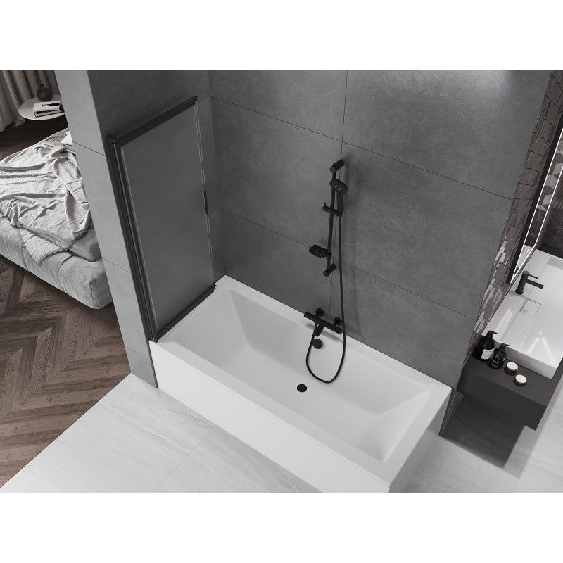 Mexen Fox, sprchová zástena na vaňu, 2-krídlová, posuvná, 120 x 150 cm, matná, čierna - 891-120-002-70-30