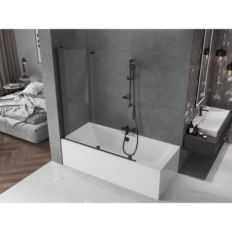 Mexen Velar rozťahovacia dvojkrídlová vaňová zástena 140 x 150 cm, transparentná, čierna - 896-140-000-01-70