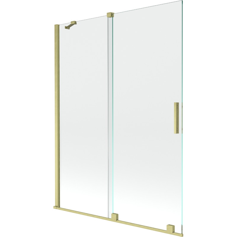 Mexen Velar dvojkrídlová vaňová zástena posuvná 130 x 150 cm, priehľadná, zlatá kefovaná - 896-130-000-01-55