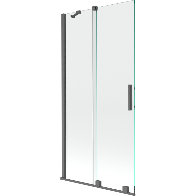 Mexen Velar sprchová záclona 2-krídlová posuvná 95 x 150 cm, transparentná, gun gray brúsená - 896-095-000-01-66