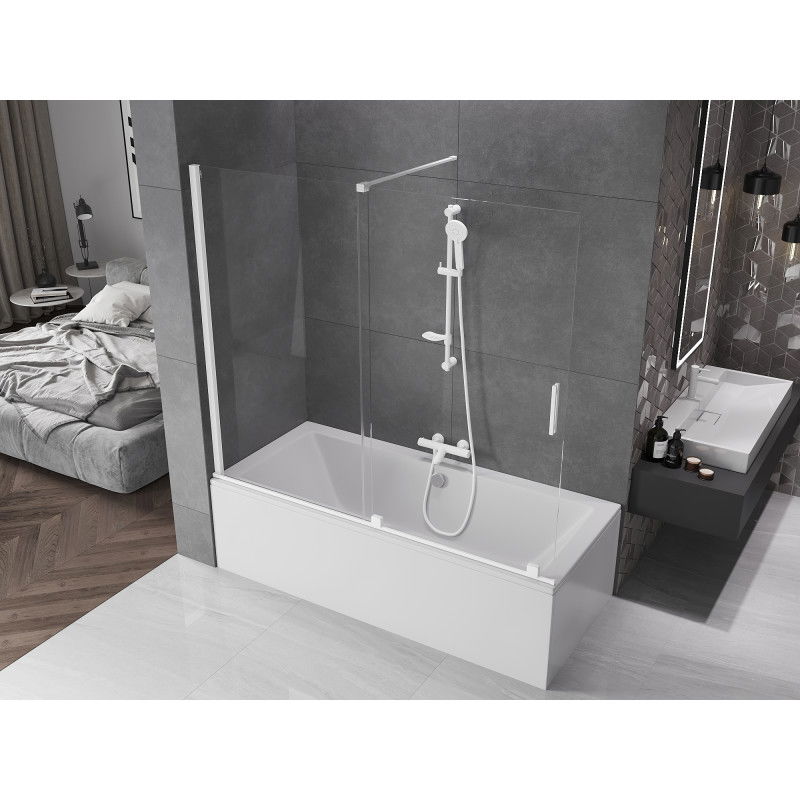 Mexen Velar vaňová clona 2-krídlová zasúvacia 180 x 150 cm, transparentná, biela - 896-180-000-01-20