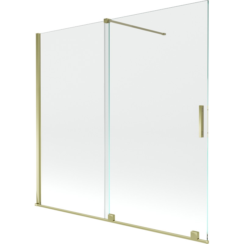 Mexen Velar roztiahnuteľná vaňová zástena s 2-krídlovým posuvným otváraním 170 x 150 cm, transparentná, zlatá
