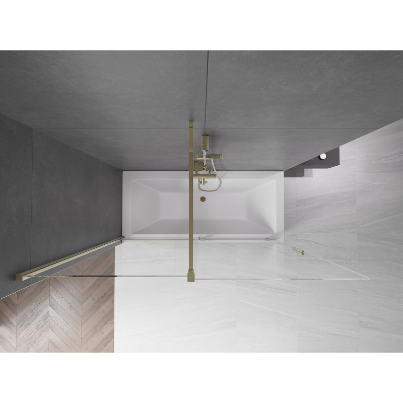 Mexen Velar roztiahnuteľná vaňová zástena s 2-krídlovým posuvným otváraním 170 x 150 cm, transparentná, zlatá
