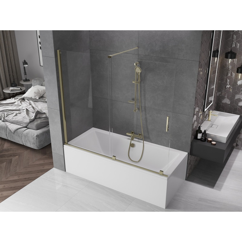 Mexen Velar dvojkrídlový vaňový paraván 180 x 150 cm, transparentný, zlatý - 896-180-000-01-50