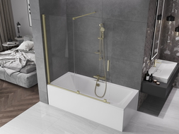 Mexen Velar vaňová zástena dvojkrídlová Posuvný 150 x 150 cm, Priehľadné, zlatý kefovaný - 896-150-000-01-55