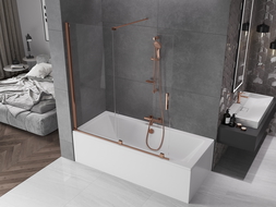 Mexen Velar vaňová zástena dvojkrídlová Posuvný 150 x 150 cm, Priehľadné, Zlatoružová - 896-150-000-01-60