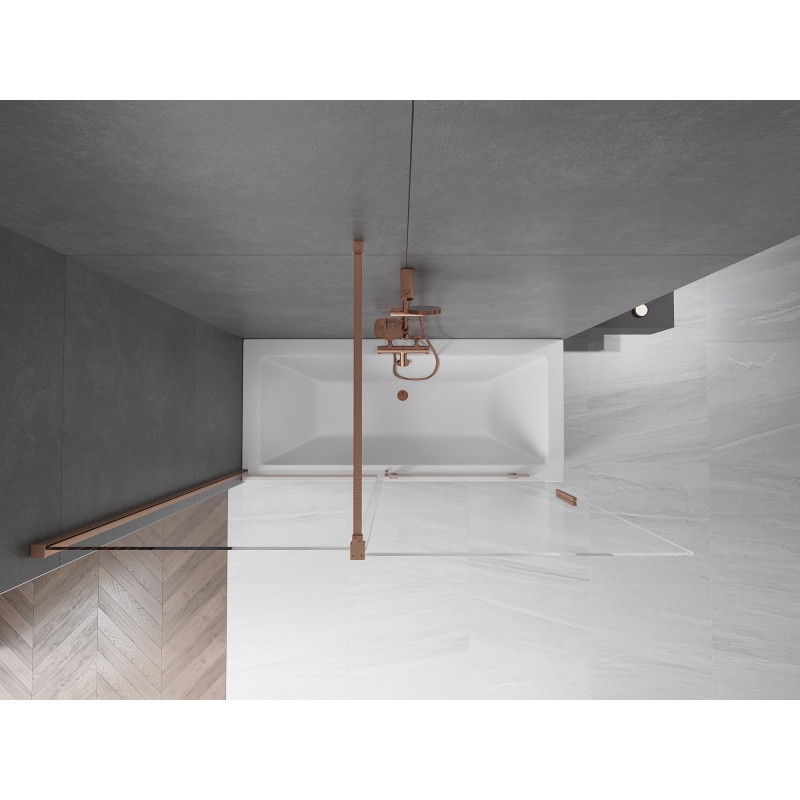 Mexen Velar dvojkrídlová vaňová zástena 160 x 150 cm, priehľadná, kartáčovaná meď - 896-160-000-01-65