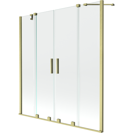 Mexen Velar Duo zástenka na vaňu, 2-krídlová posuvná 150 x 150 cm, transparentná, zlatá kartáčovaná - 896-150-000-02-55