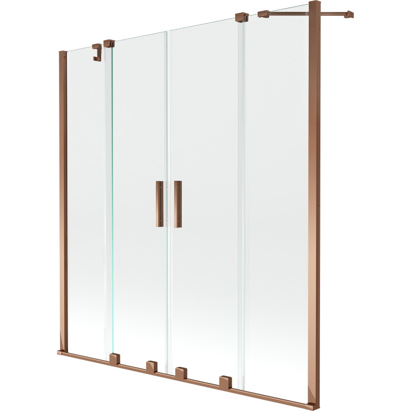 Mexen Velar Duo sprchový záves 2-krídlový posuvný 150 x 150 cm, transparentný, ružové zlato - 896-150-000-02-60