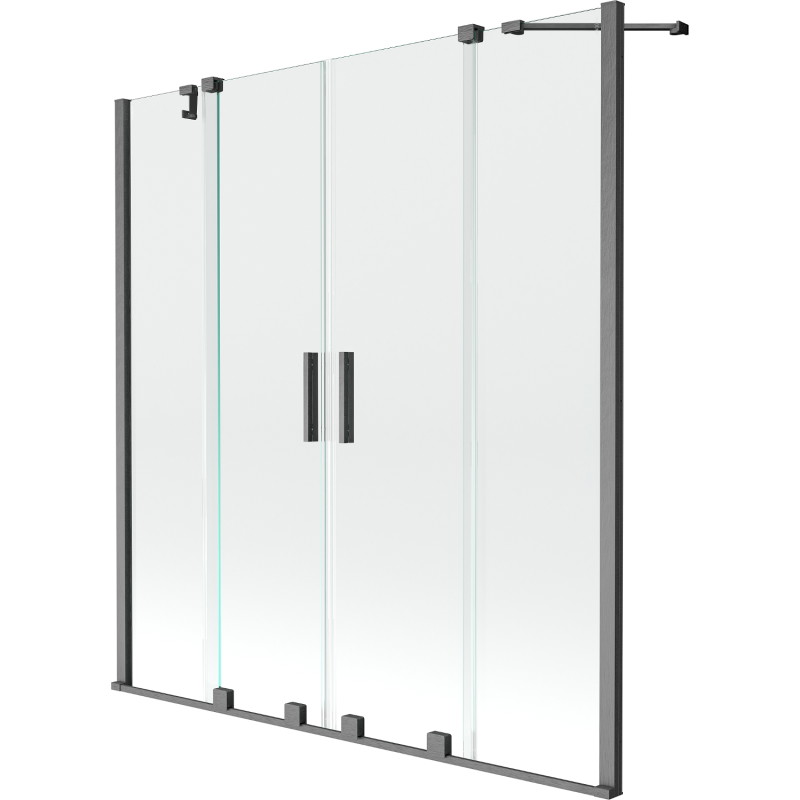 Mexen Velar Duo paraván na vaňu 2-krídlový zasúvací 150 x 150 cm, transparentný, brúsená zbraňová šedá