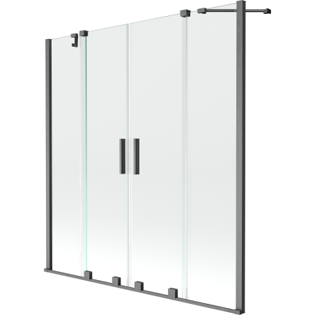 Mexen Velar Duo paraván na vaňu 2-krídlový zasúvací 150 x 150 cm, transparentný, brúsená zbraňová šedá