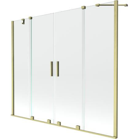 Mexen Velar Duo paraván na vaňu 2-krídlový posuvný 200 x 150 cm, transparentný, zlatý kartáčovaný - 896-200-000-02-55
