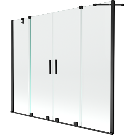 Mexen Velar Dvojkrídlový vaňový paraván Duo posuvný 170 x 150 cm, transparentný, čierny - 896-170-000-02-70