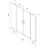 Mexen Velar Dvojkrídlový vaňový paraván Duo posuvný 170 x 150 cm, transparentný, čierny - 896-170-000-02-70