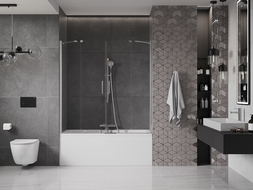 Mexen Velar Duo sprchová zástena na vaňu, 2-krídlová posuvná 160 x 150 cm, transparentná, chróm - 896-160-000-02-01