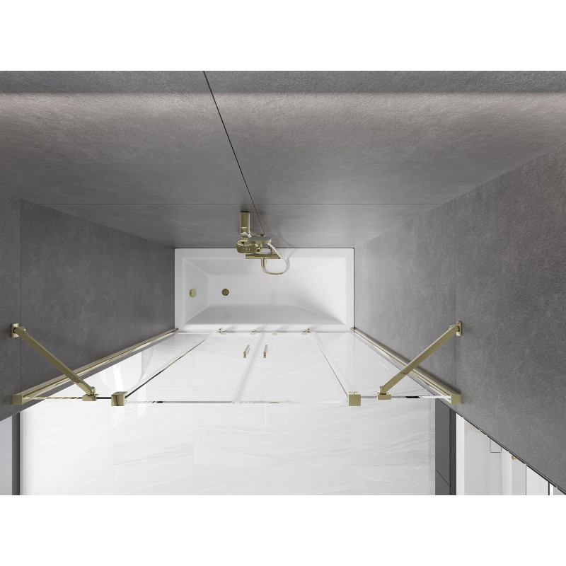 Mexen Velar Duo sprchová zástenka 2-krídlová posuvná 150 x 150 cm, transparentná, zlatá - 896-150-000-02-50