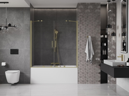 Mexen Velar Duo vaňový paraván 2-krídlový posuvný 160 x 150 cm, transparentný, zlatý brúsený - 896-160-000-02-55