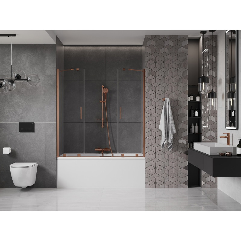Mexen Velar Duo sprchový záves 2-krídlový posuvný 150 x 150 cm, transparentný, ružové zlato - 896-150-000-02-60