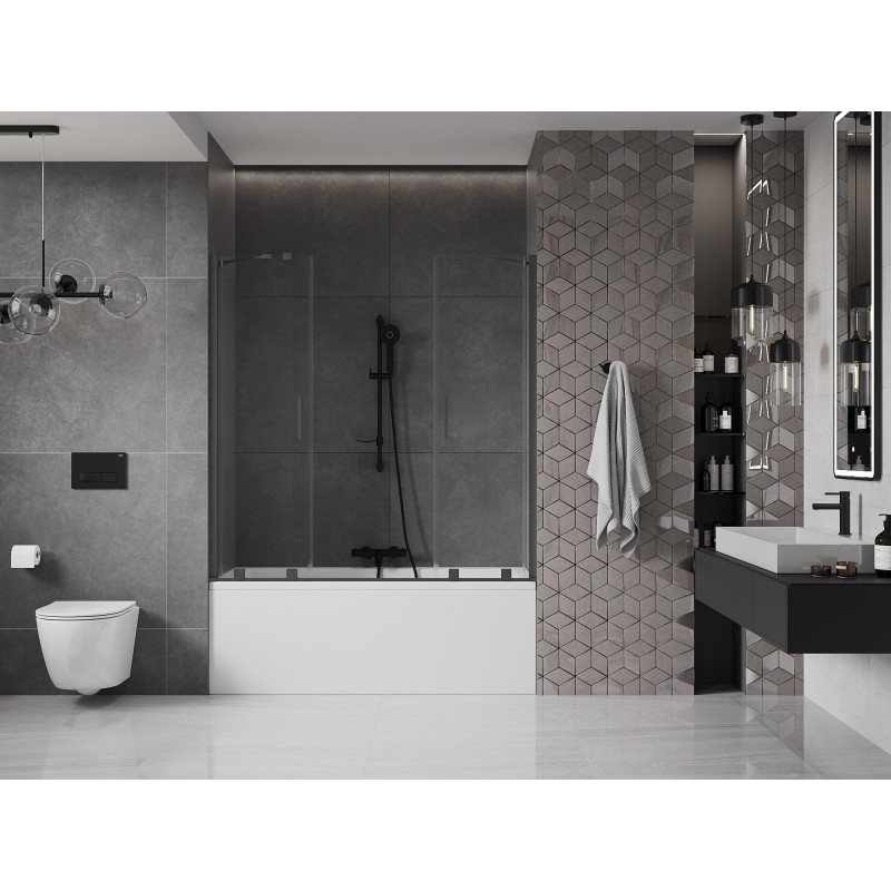 Mexen Velar Duo vaňová zástena s 2 posuvnými krídlami 140 x 150 cm, transparentná, čierna - 896-140-000-02-70