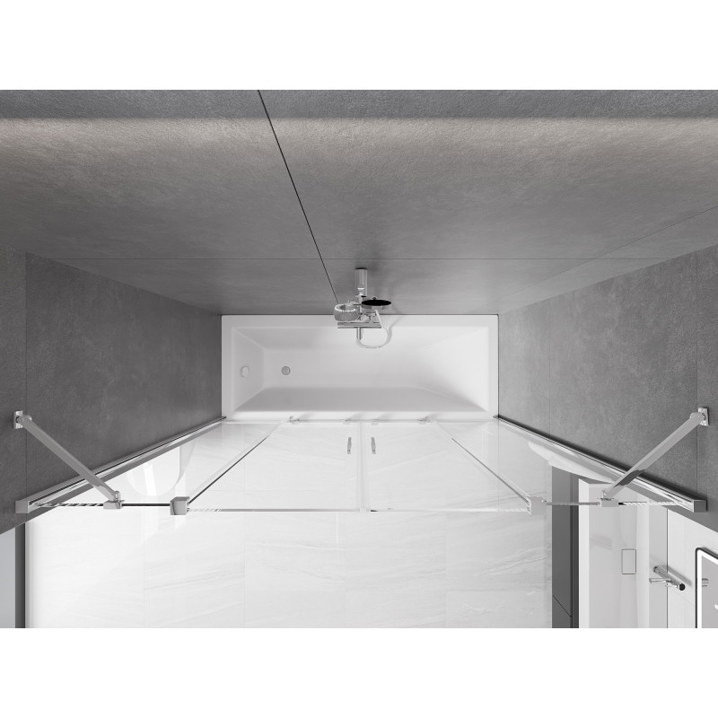 Mexen Velar Dvojitá vaňová zástenka 2-krídlová posuvná 200 x 150 cm, transparentná, chróm - 896-200-000-02-01