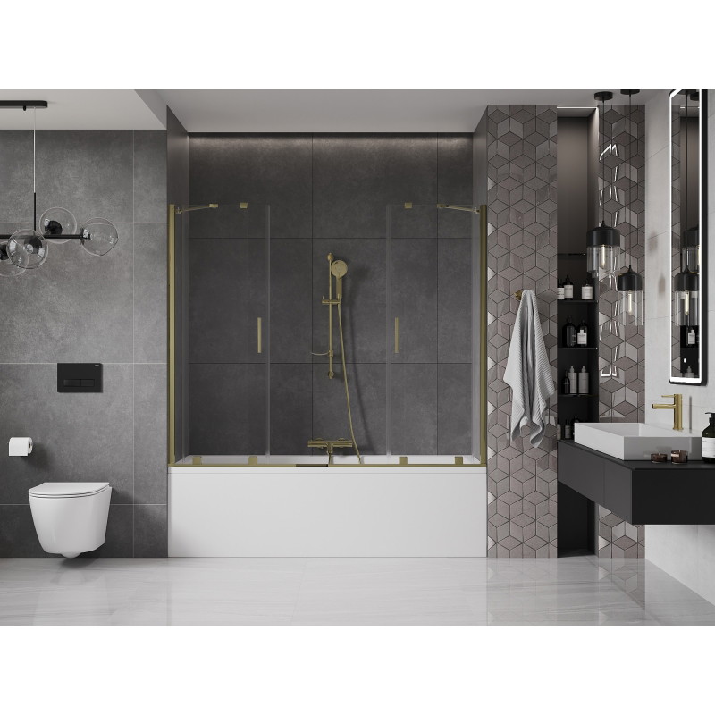 Mexen Velar Duo vaňová zástena dvojkrídlová posuvná 200 x 150 cm, transparentná, zlatá - 896-200-000-02-50