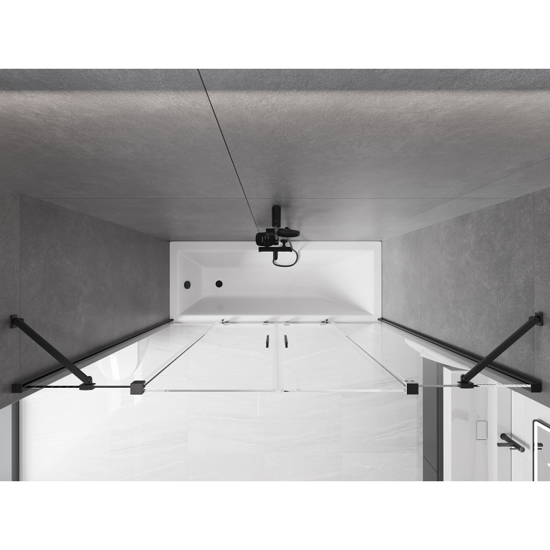 Mexen Velar Dvojkrídlový vaňový paraván Duo posuvný 170 x 150 cm, transparentný, čierny - 896-170-000-02-70