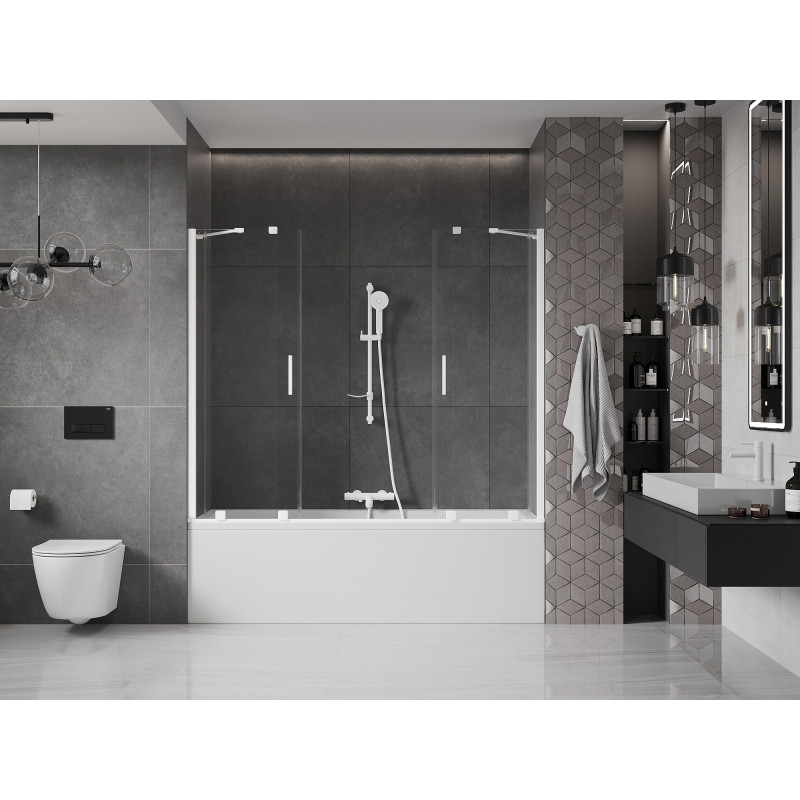 Mexen Velar Duo vaňový paraván 2-dverový posuvný 180 x 150 cm, transparentný, biely - 896-180-000-02-20