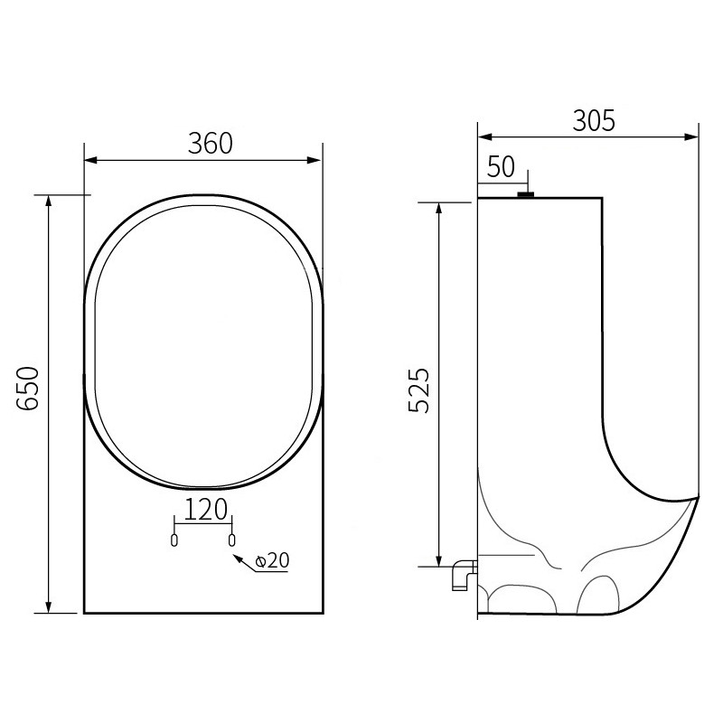 Mexen Mateo závesný pisoár, biely - 37036500