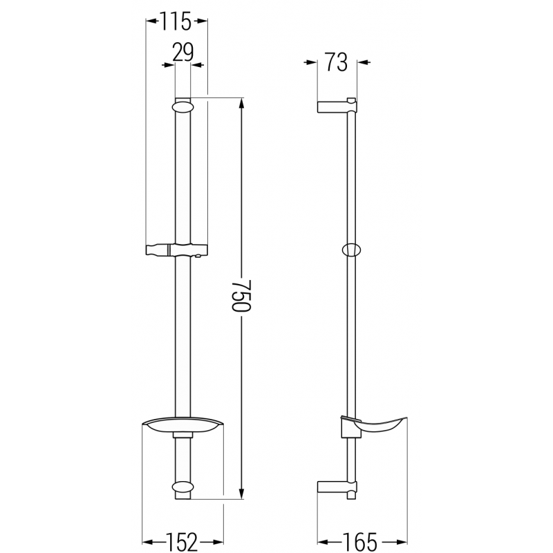 Mexen DB sprchová tyč s mýdlenkou 75 cm, chrom - 79384-00