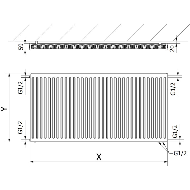 Mexen CV11 doskový radiátor 900 x 900 mm, spodné pripojenie, 1146 W, biela - W611-090-090-00