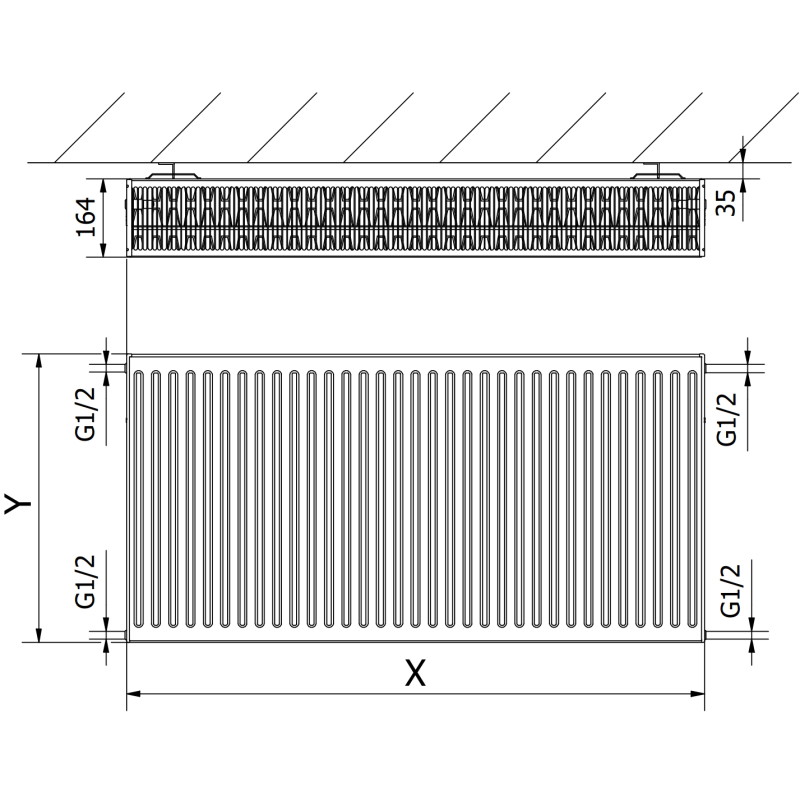 Mexen C33 plechový radiátor 900 x 900 mm, bočné pripojenie, 2864 W, biely - W433-090-090-00