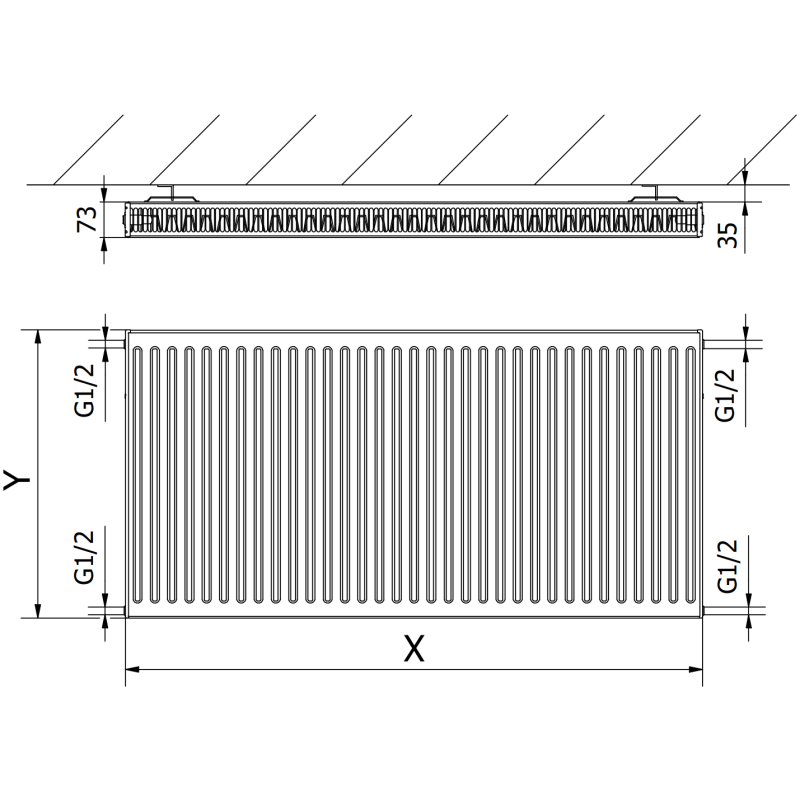 Mexen C21 doskový radiátor 400 x 800 mm, bočné pripojenie, 741 W, biely - W421-040-080-00
