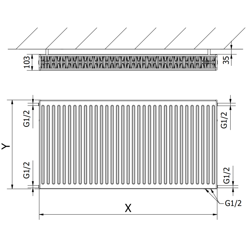 Mexen CV22 doskový radiátor 600 x 600 mm, dolné pripojenie, 992 W, biely - W622-060-060-00