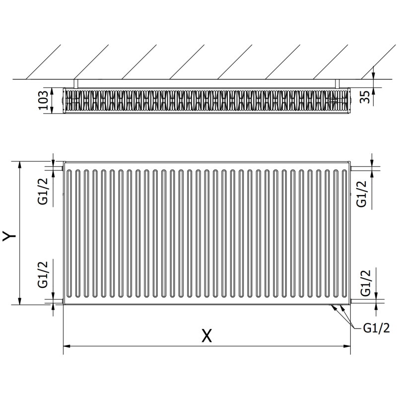 Mexen CV22 doskový radiátor 500 x 800 mm, spodné pripojenie, 1140 W, biely - W622-050-080-00