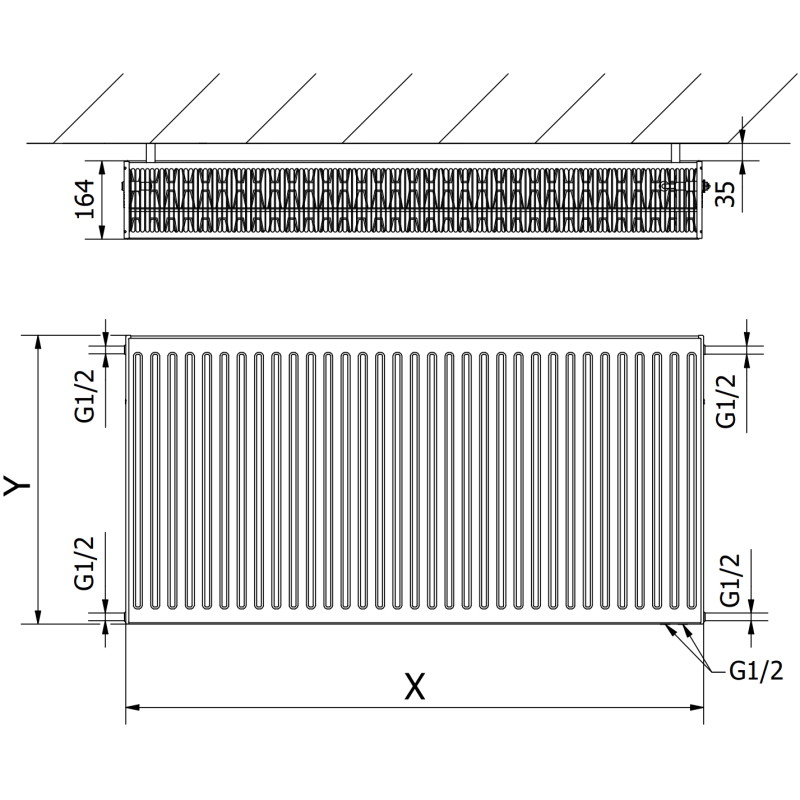 Mexen CV33 doskový radiátor 600 x 600 mm, spodné pripojenie, 1401 W, biela - W633-060-060-00