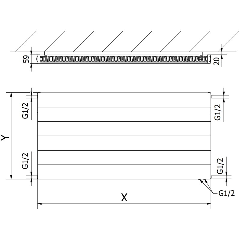 Mexen CVL11 Riadkový panelový radiátor 300 x 1400 mm, spodné pripojenie, 637 W, biely - W611L-030-140-00
