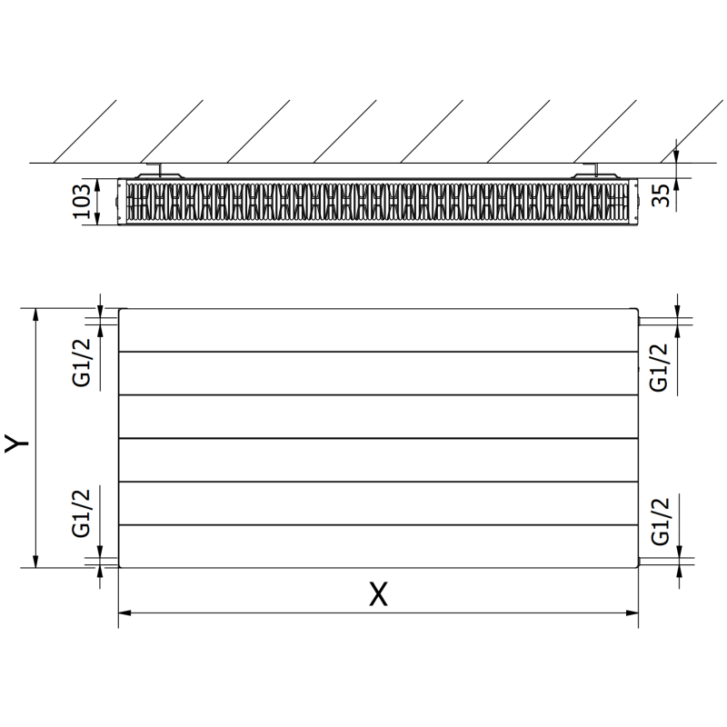 Mexen Line CL22 doskový radiátor 500 x 1600 mm, bočné pripojenie, 2183 W, biely - W422L-050-160-00