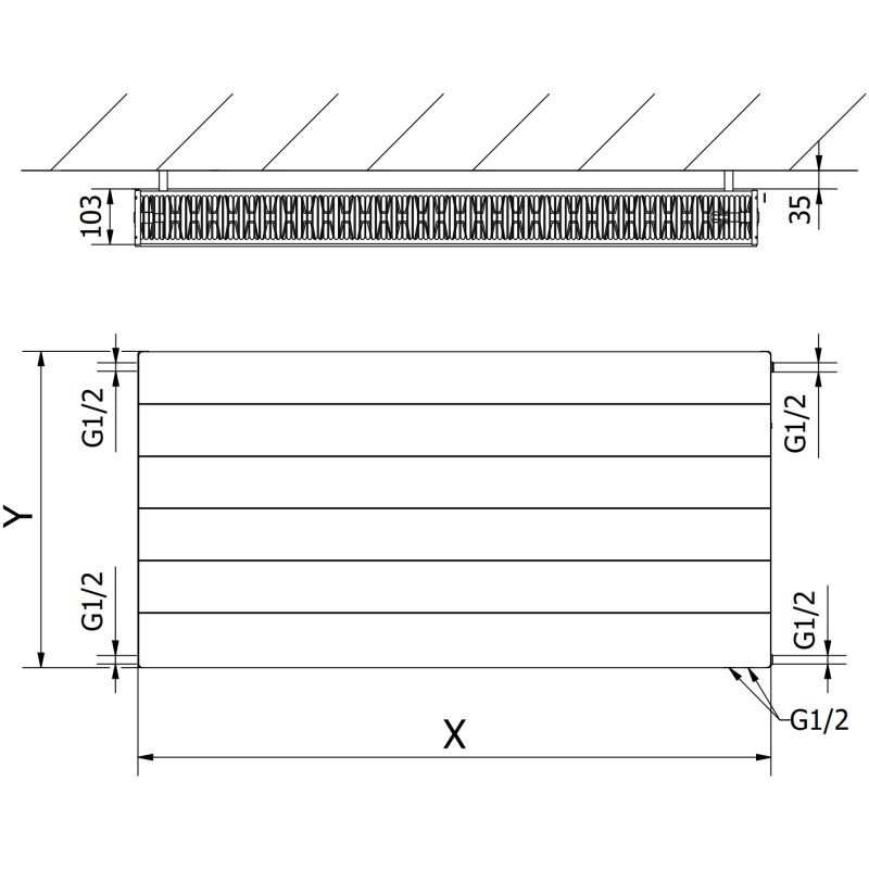 Mexen CVL22 Line radiátorový panel 300 x 800 mm, spodné pripojenie, 721 W, biely - W622L-030-080-00