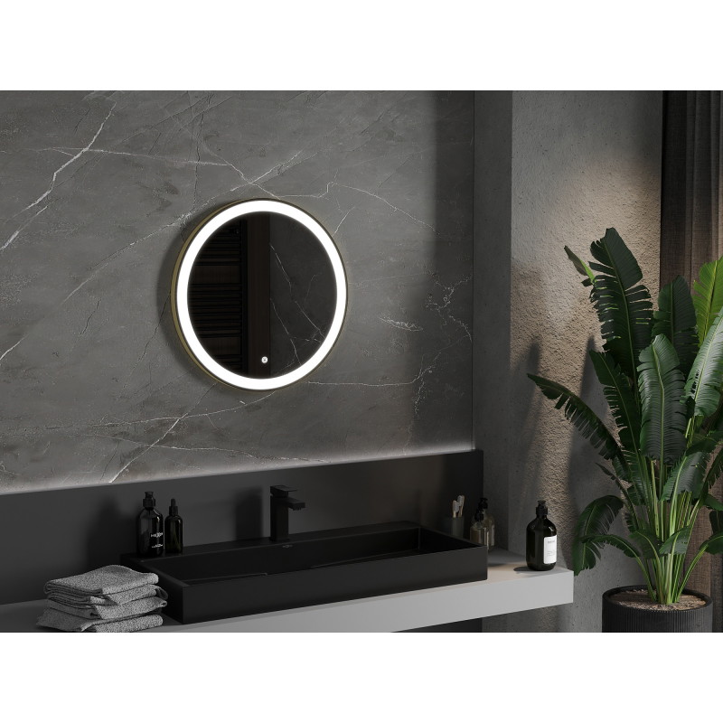 Mexen Esso kúpeľňové podsvietené zrkadlo, okrúhle 60 cm, LED 6000K, protihmla, zlatý rám - 9825-060-060-611-50