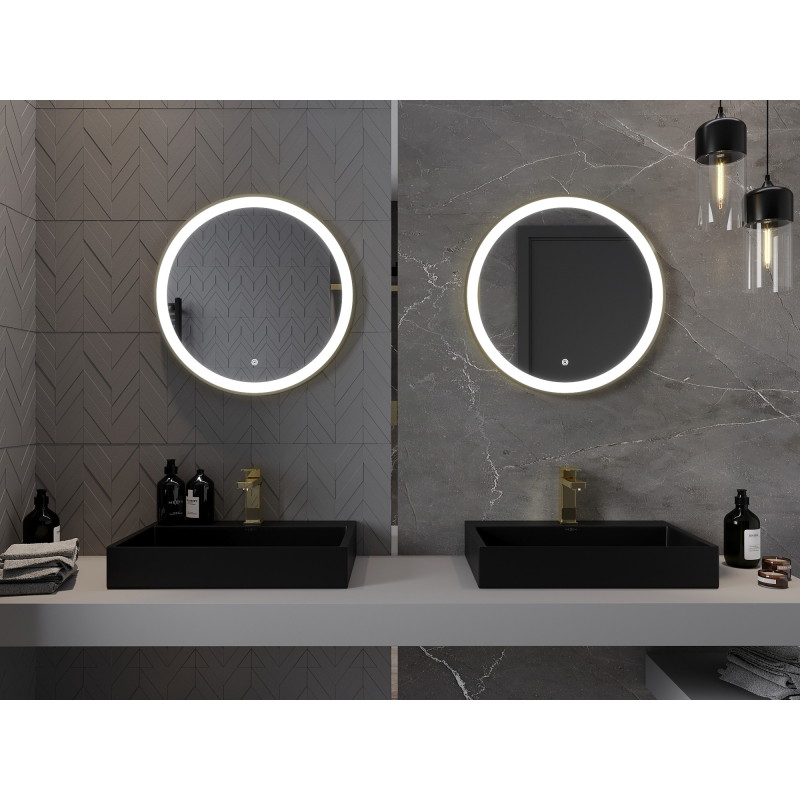 Mexen Esso kúpeľňové podsvietené zrkadlo, okrúhle 60 cm, LED 6000K, protihmla, zlatý rám - 9825-060-060-611-50