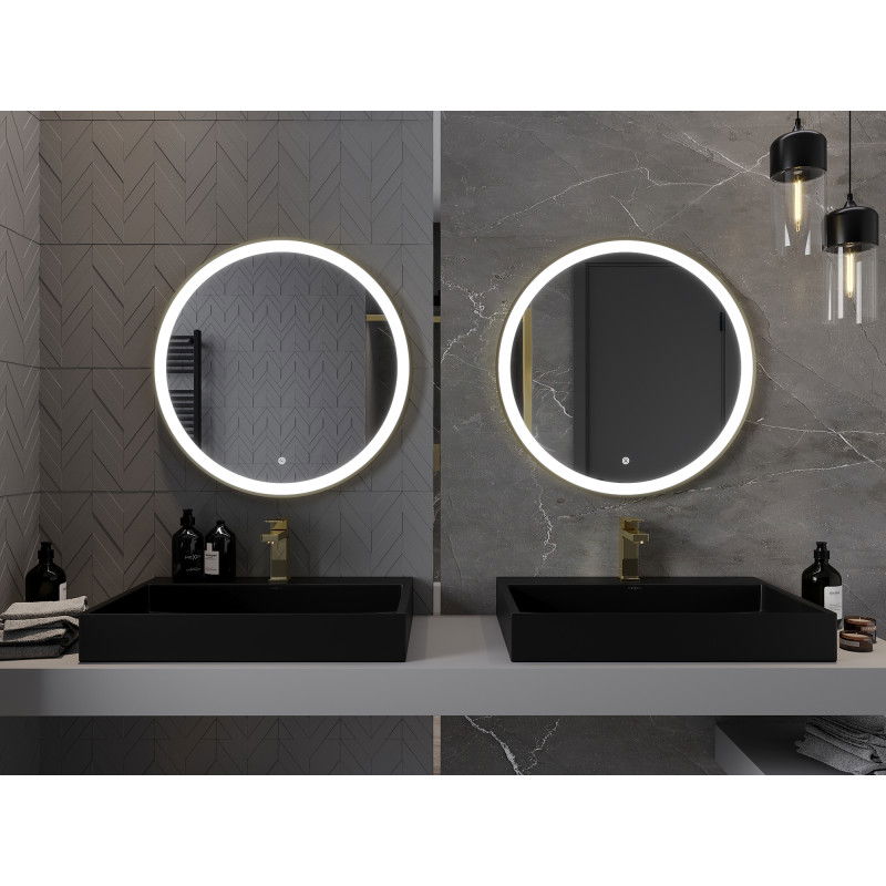 Mexen Esso zrkadlo kúpeľňové s podsvietením, okrúhle 70 cm, LED 6000K, proti zahmlievaniu, zlatý rám - 9825-070-070-611-50