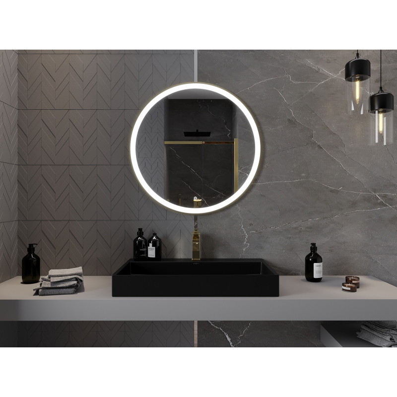 Mexen Esso kúpeľňové zrkadlo s podsvietením, okrúhle 80 cm, LED 6000K, proti pareniu, zlatý rám - 9825-080-080-611-50
