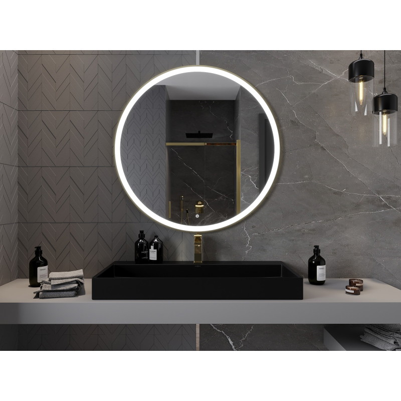 Mexen Esso kúpeľňové zrkadlo podsvietené, okrúhle 100 cm, LED 6000K, proti hmle, zlatý rám - 9825-100-100-611-50