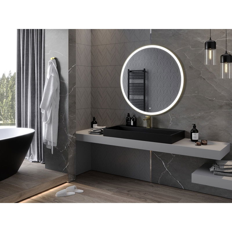 Mexen Esso podsvietené okrúhle zrkadlo do kúpeľne 100 cm, LED 6000K, proti zahmlievaniu, zlatý rám - 9825-100-100-611-50