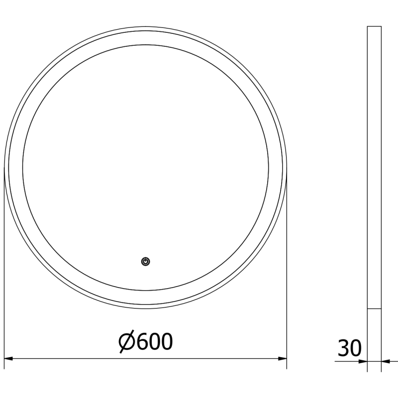 Mexen Esso osvetlené kruhové kúpeľňové zrkadlo, 60 cm, LED 6000K, proti zahmlievaniu, čierny rám - 9825-060-060-611-70