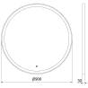 Mexen Esso osvetlené okrúhle kúpeľňové zrkadlo, 90 cm, LED 6000K, proti zahmlievaniu, čierny rám - 9825-090-090-611-70