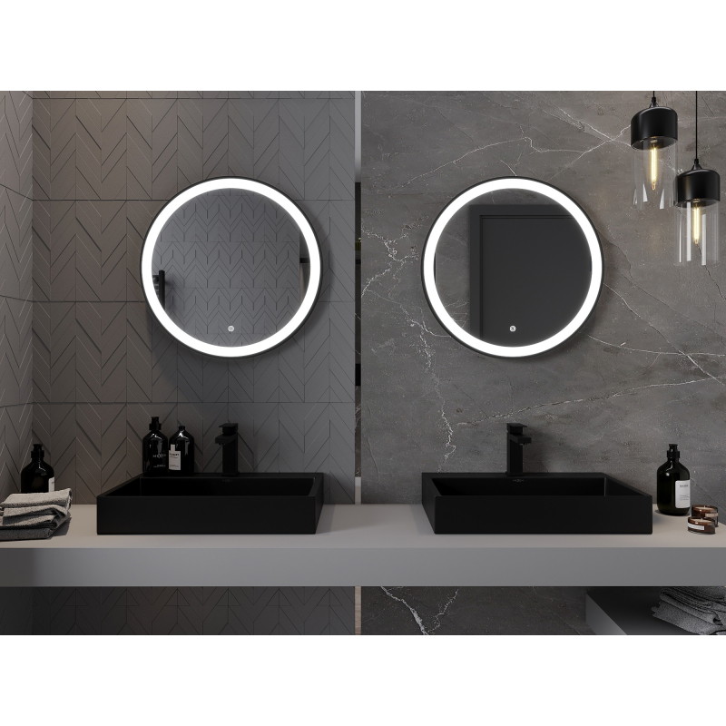 Mexen Esso kúpeľňové osvetlené zrkadlo, okrúhle 60 cm, LED 6000K, proti zahmlievaniu, čierny rám - 9825-060-060-611-70